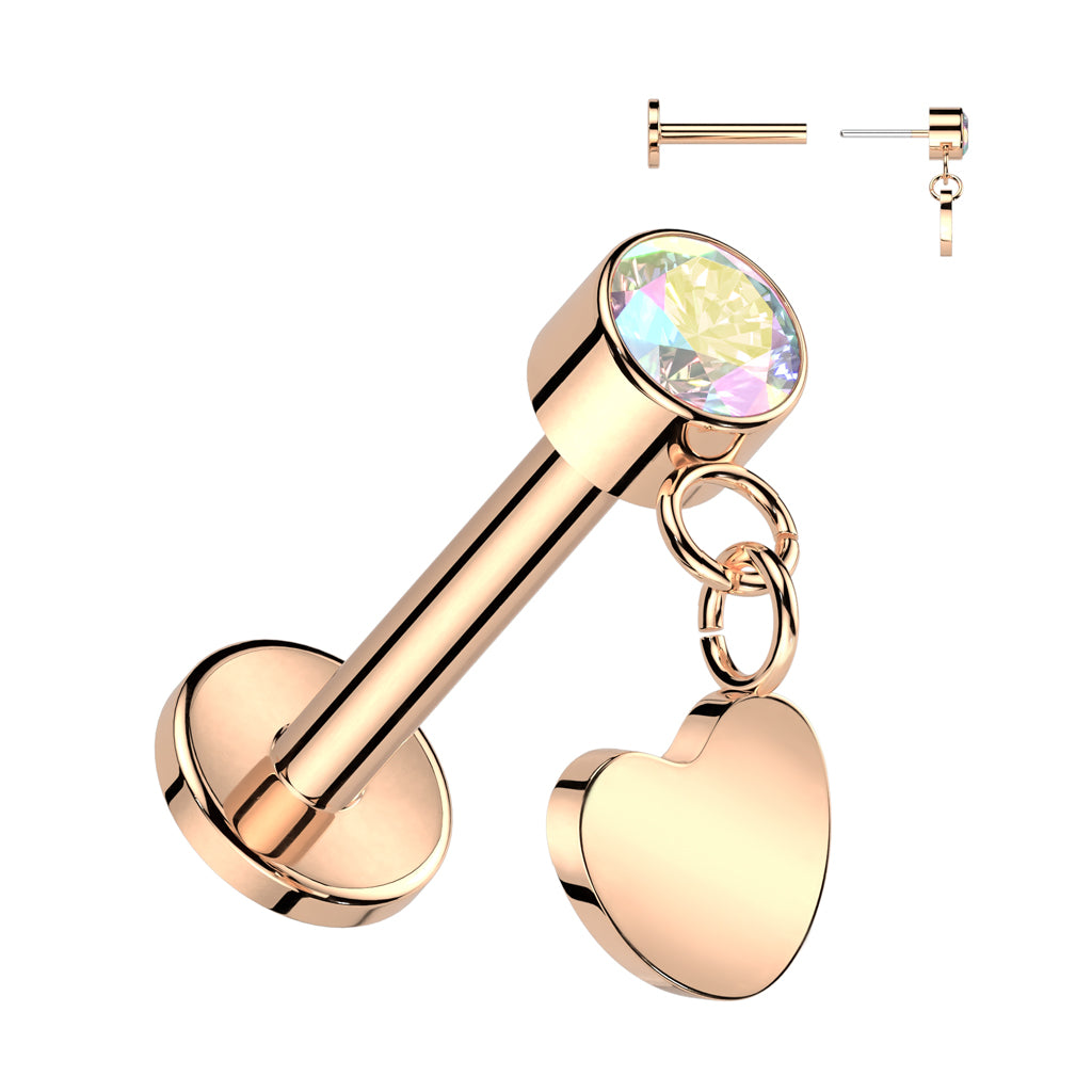 Premium G23 Titanium Luxe Heart Dangle Threadless Flat Back