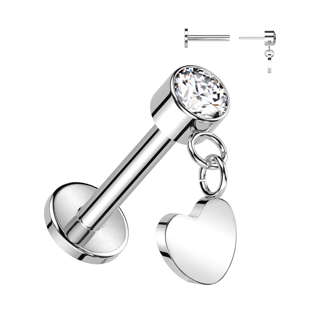 Premium G23 Titanium Luxe Heart Dangle Threadless Flat Back