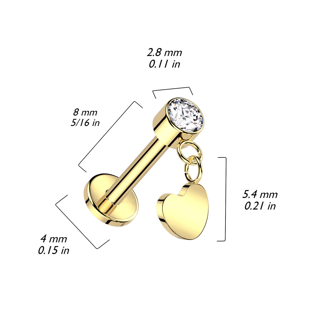 Premium G23 Titanium Luxe Heart Dangle Threadless Flat Back