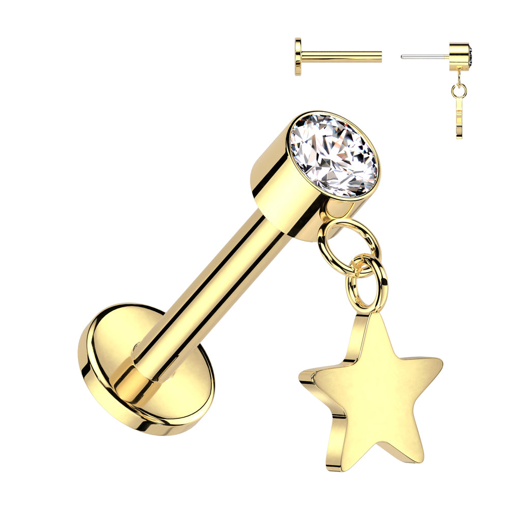 Premium G23 Titanium Luxe Star Dangle Threadless Flat Back