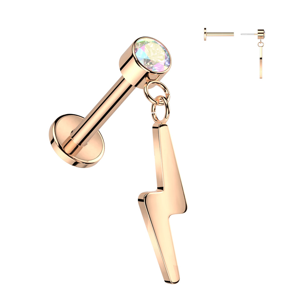 Premium G23 Titanium Luxe Lightning Dangle Threadless Flat Back