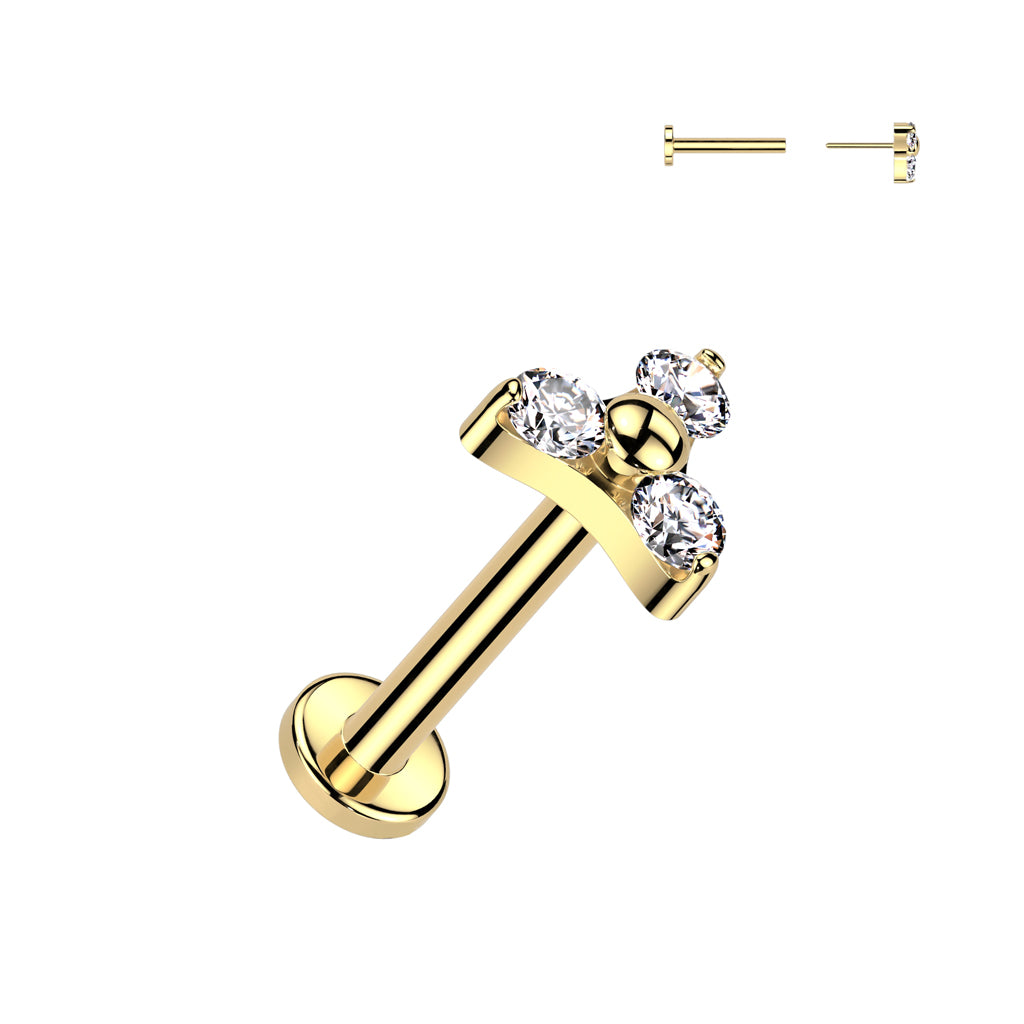 Premium G23 Titanium Triple Claw-Set Crystal Threadless Flat Back
