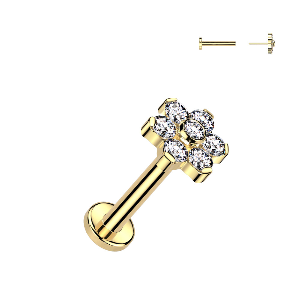 Premium G23 Titanium Claw-Set Flower Crystal Threadless Flat Back