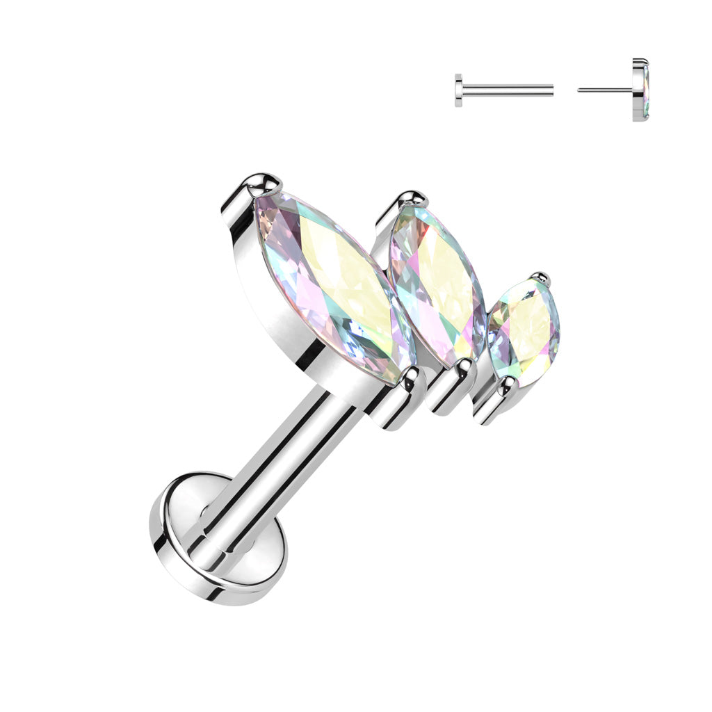 Premium G23 Titanium Curved Marquise Threadless Flat Back