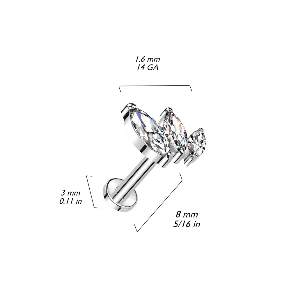 Premium G23 Titanium Curved Marquise Threadless Flat Back