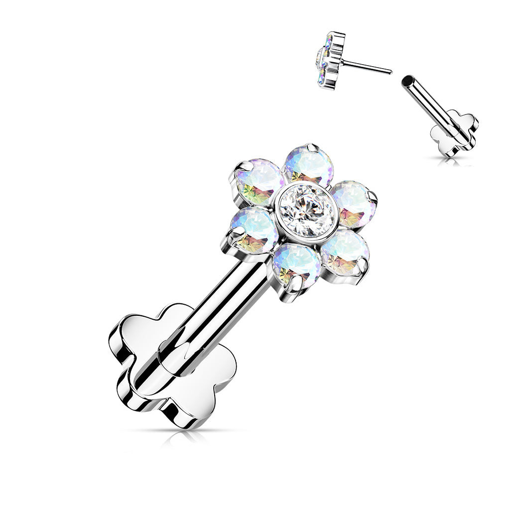 Premium G23 Titanium Flower Base Crystal Threadless Flat Back
