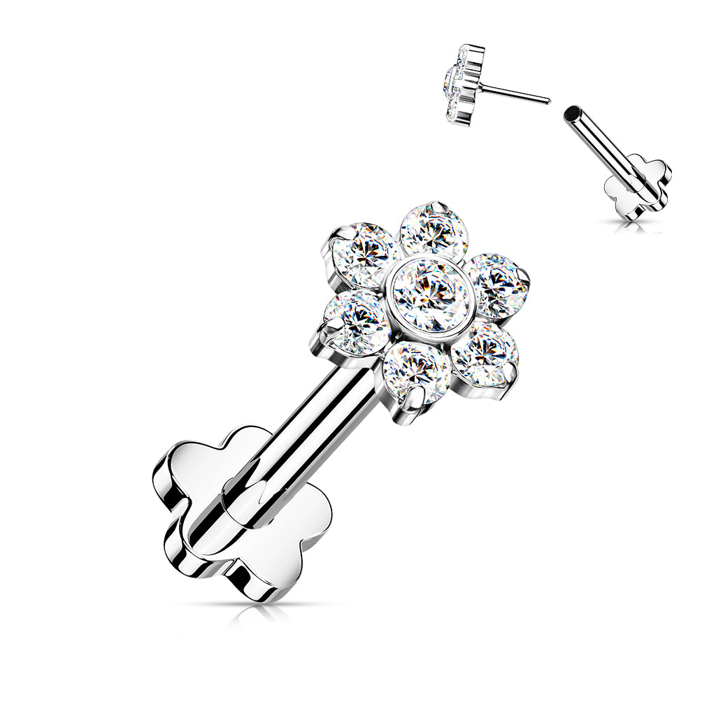 Premium G23 Titanium Flower Base Crystal Threadless Flat Back