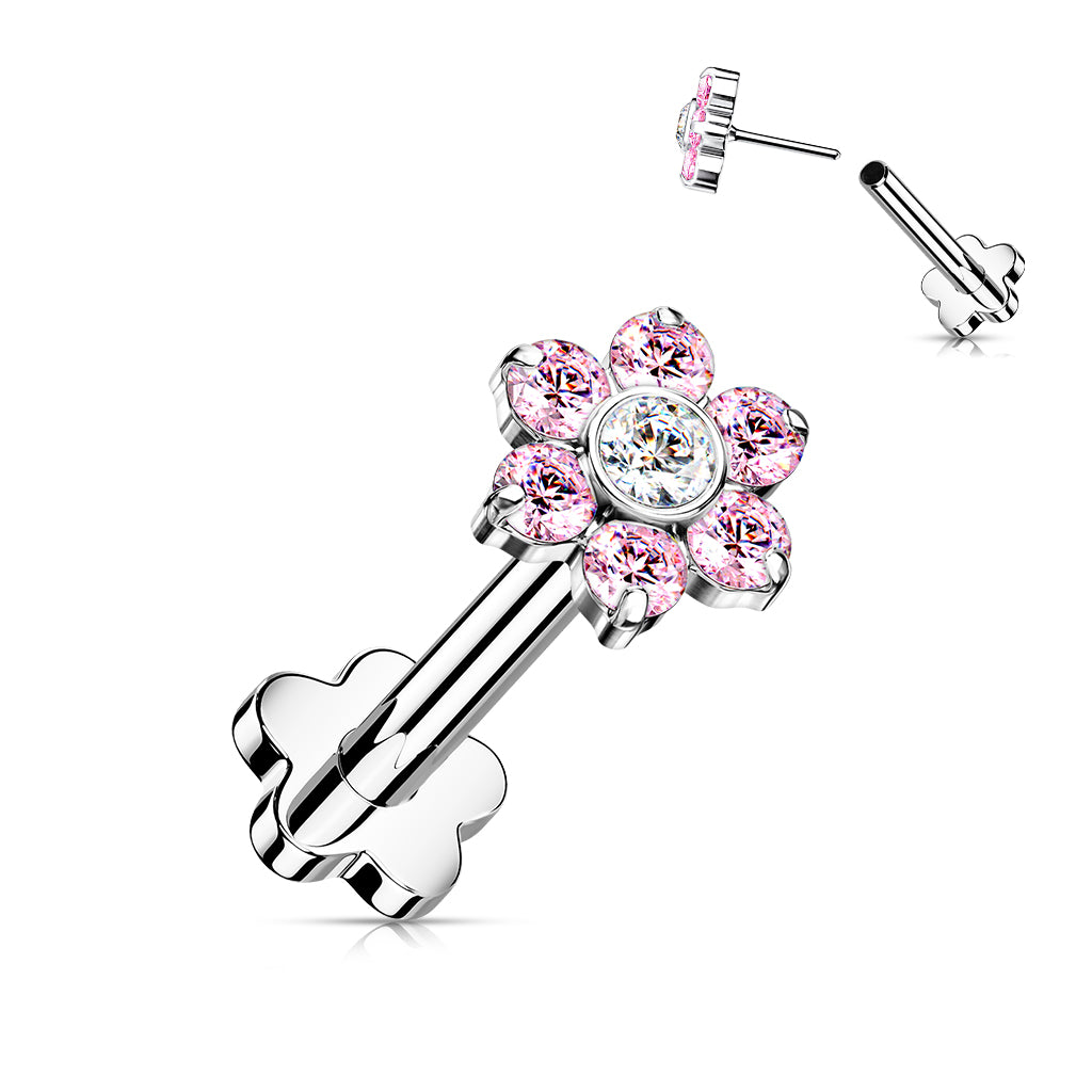 Premium G23 Titanium Flower Base Crystal Threadless Flat Back