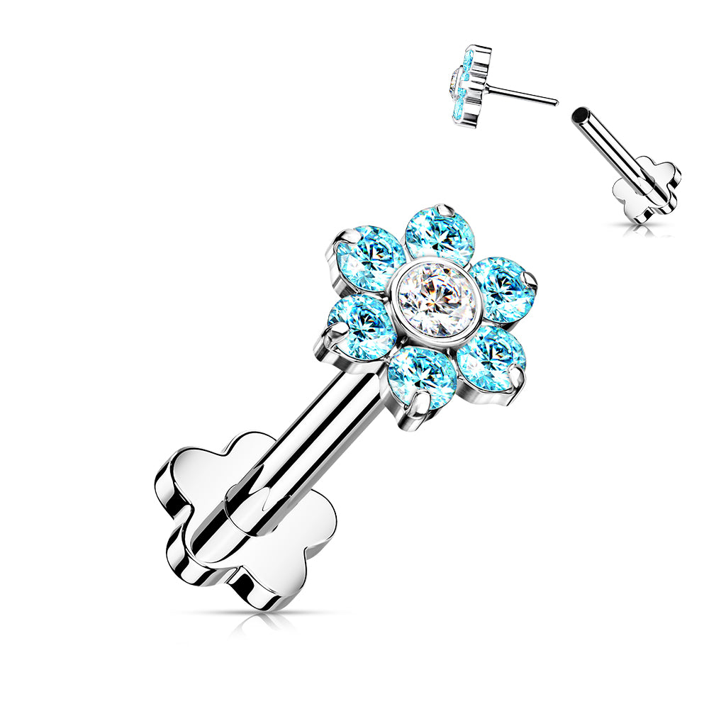 Premium G23 Titanium Flower Base Crystal Threadless Flat Back