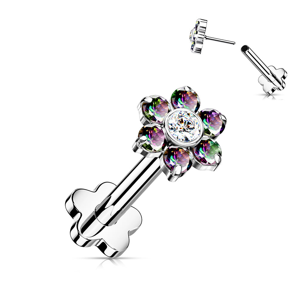 Premium G23 Titanium Flower Base Crystal Threadless Flat Back
