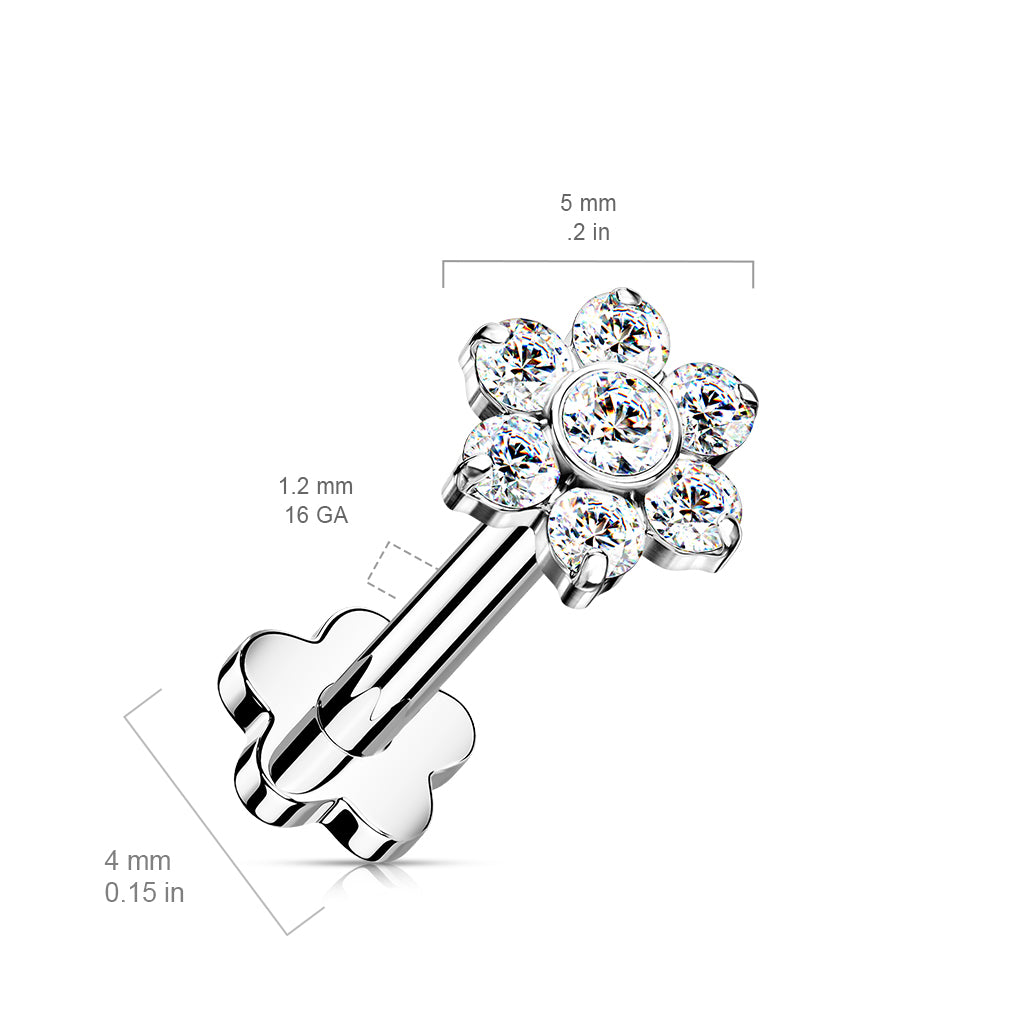Premium G23 Titanium Flower Base Crystal Threadless Flat Back