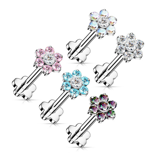 Premium G23 Titanium Flower Base Crystal Threadless Flat Back