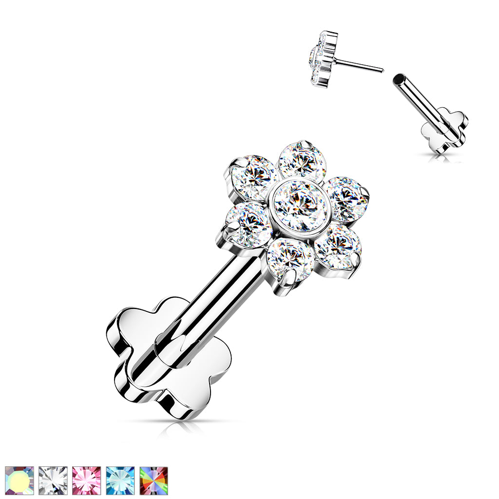 Premium G23 Titanium Flower Base Crystal Threadless Flat Back