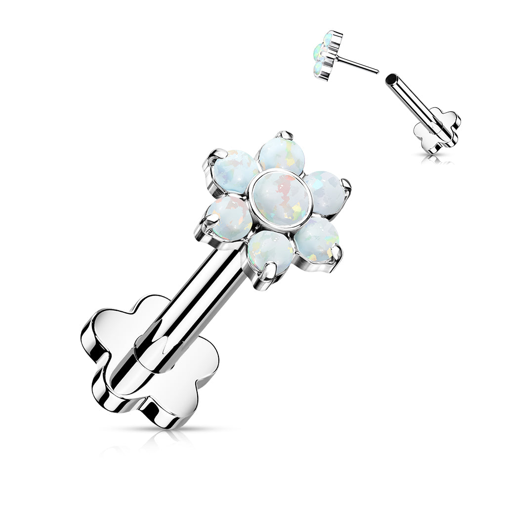 Premium G23 Titanium Flower Base Opal Threadless Flat Back