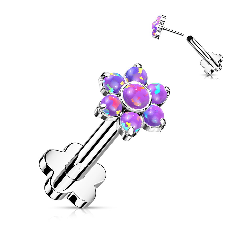 Premium G23 Titanium Flower Base Opal Threadless Flat Back