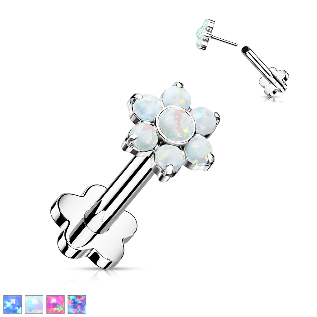 Premium G23 Titanium Opal Petals + Flower Base Luxe Threadless Flat Back 16g
