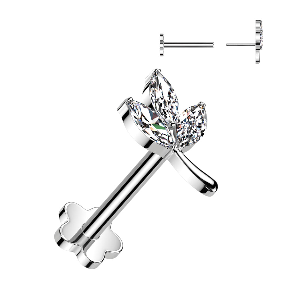 Premium G23 Titanium Flower Base Leave Threadless Flat Back
