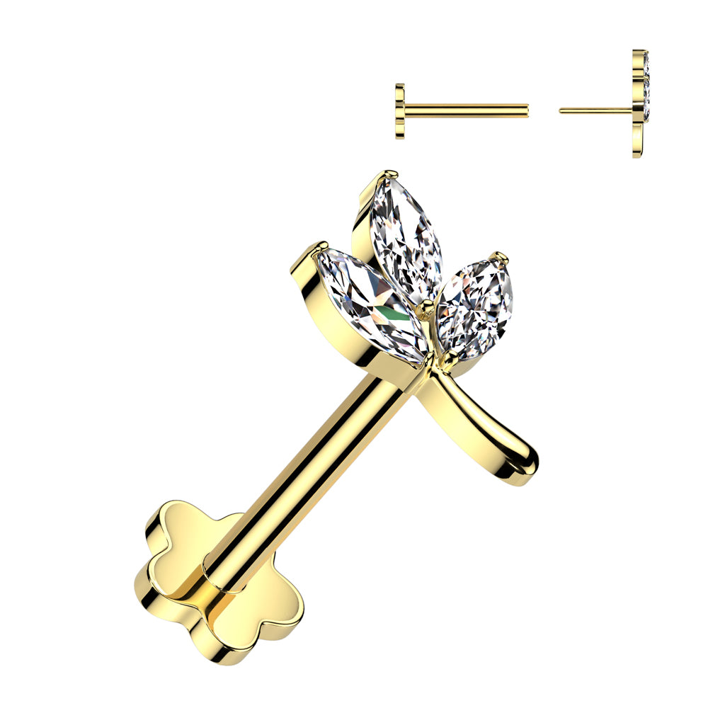 Premium G23 Titanium Flower Base Leave Threadless Flat Back