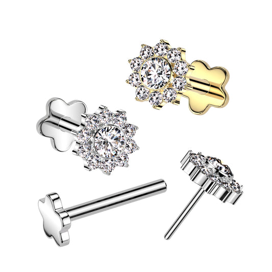 Premium G23 Titanium Flower Base Sun Threadless Flat Back