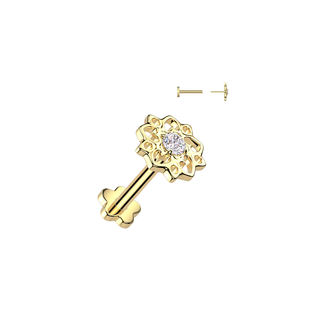 Premium G23 Titanium Flower Filigree Threadless Flat Back