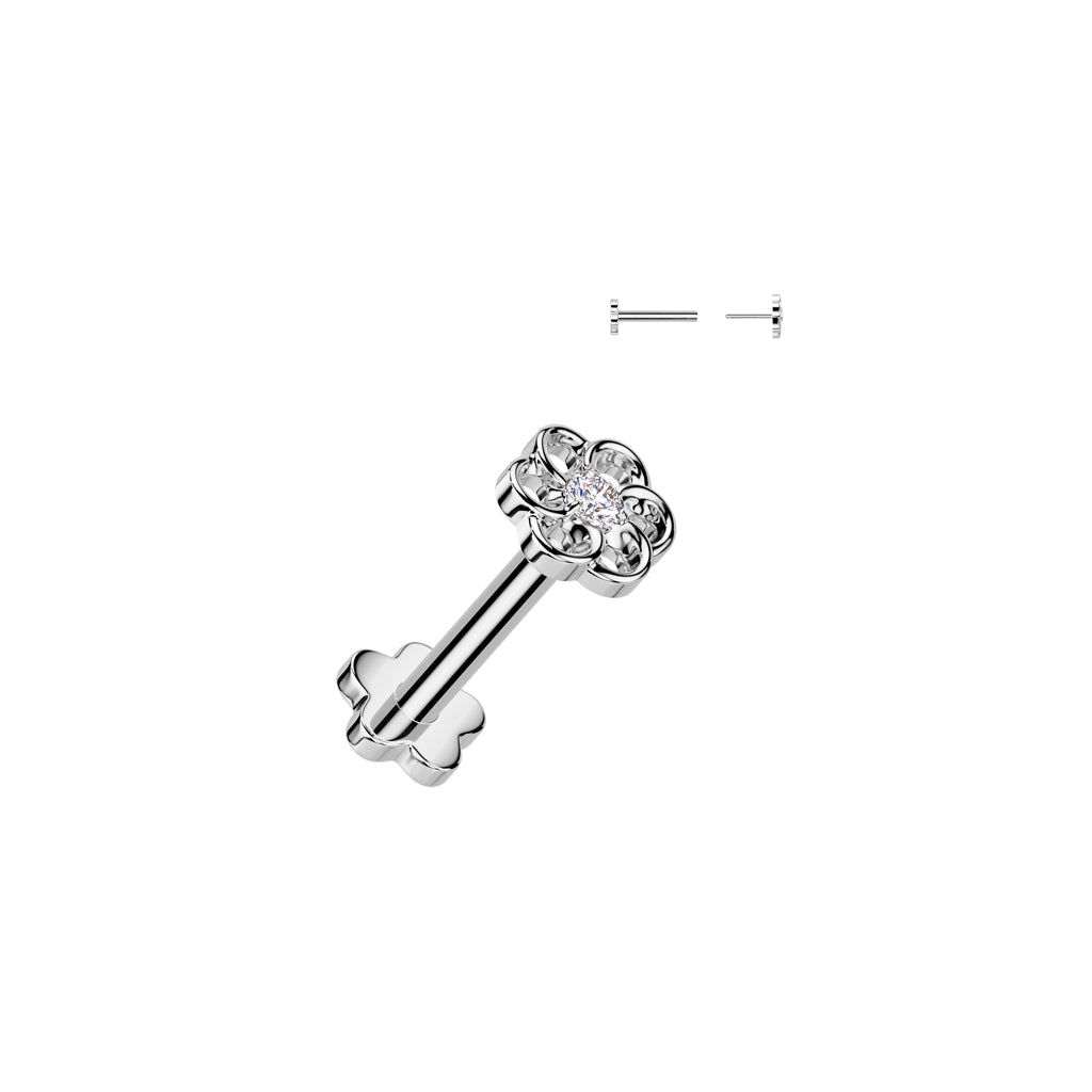 Premium G23 Titanium 6-Petals Flower Filigree Threadless Flat Back
