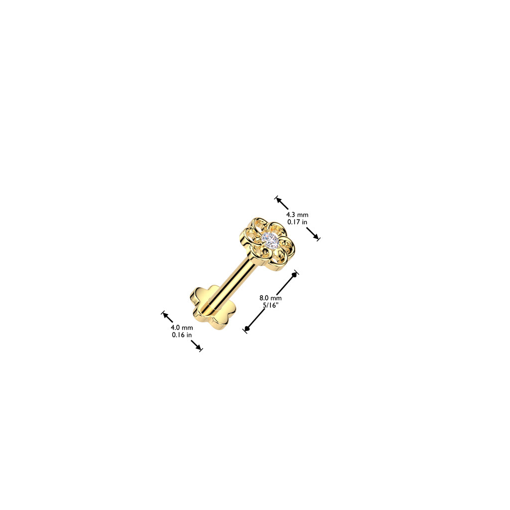 Premium G23 Titanium 6-Petals Flower Filigree Threadless Flat Back