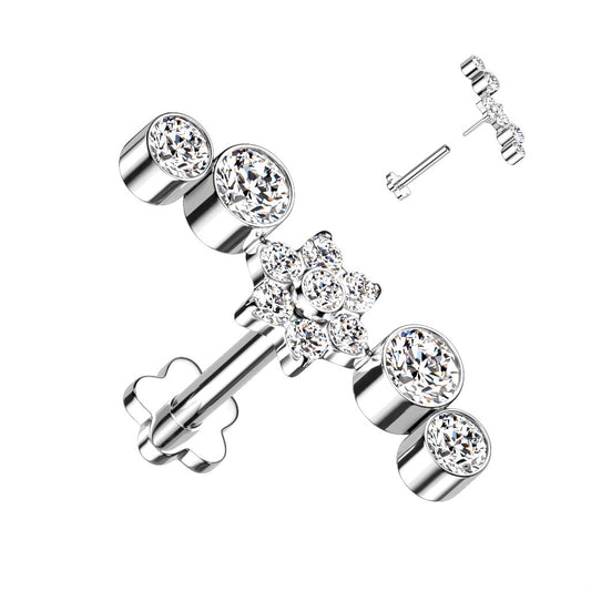 Premium G23 Titanium Crystal Cluster Middle Flower Threadless Flat Back