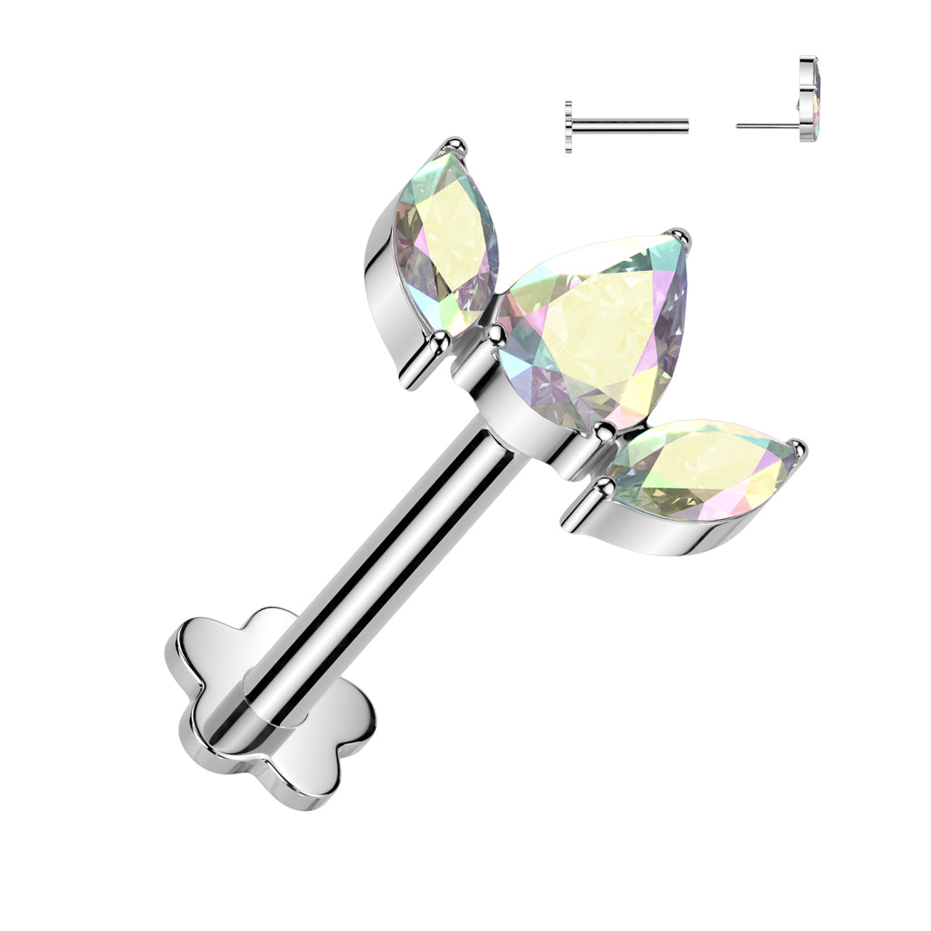 Premium G23 Titanium Triple Marquise Flower Base Threadless Flat Back