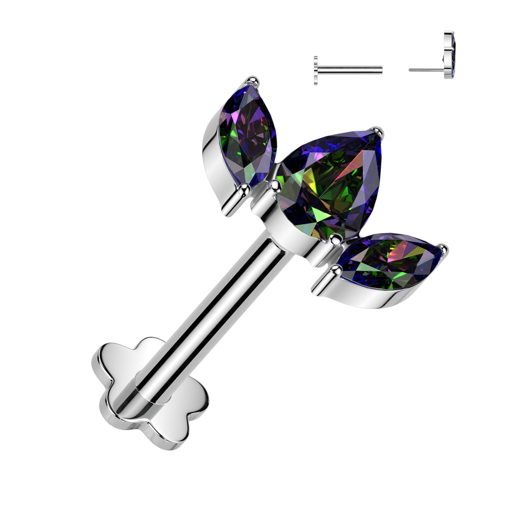 Premium G23 Titanium Triple Marquise Flower Base Threadless Flat Back