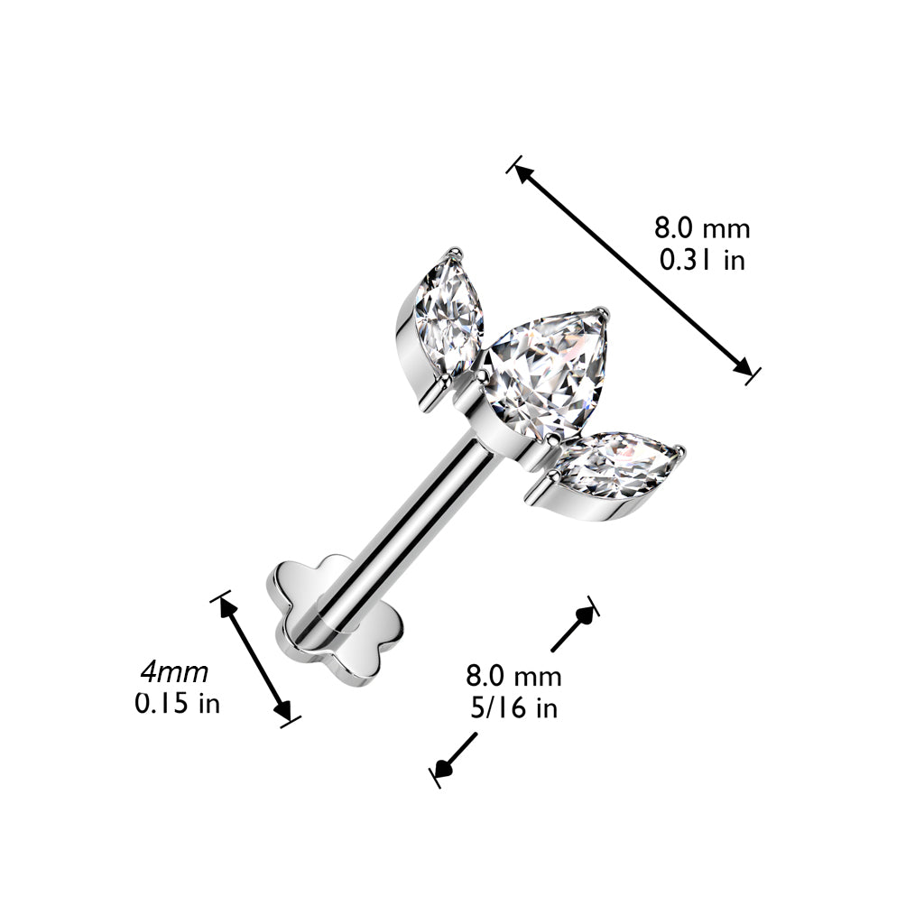 Premium G23 Titanium Triple Marquise Flower Base Threadless Flat Back