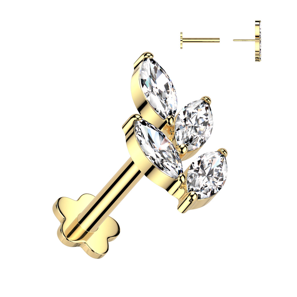 Premium G23 Titanium Leaves Flower Base Threadless Flat Back