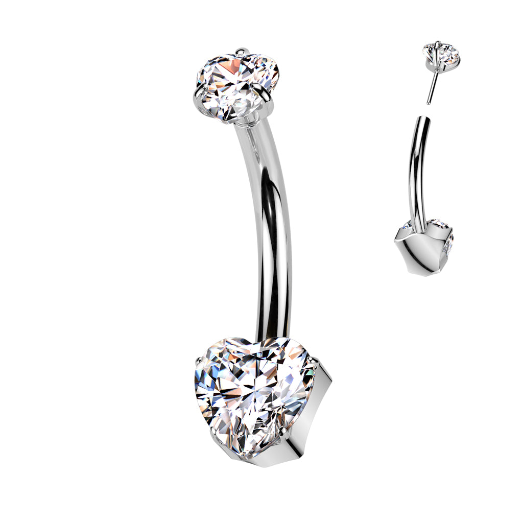 Premium G23 Titanium Heart Claw-Set Threadless Navel Barbell