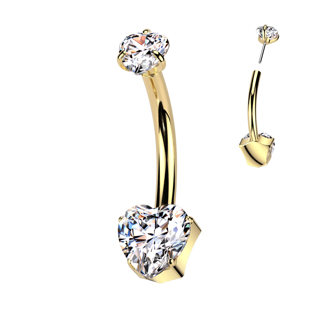 Premium G23 Titanium Heart Claw-Set Threadless Navel Barbell