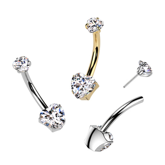 Premium G23 Titanium Heart Claw-Set Threadless Navel Barbell