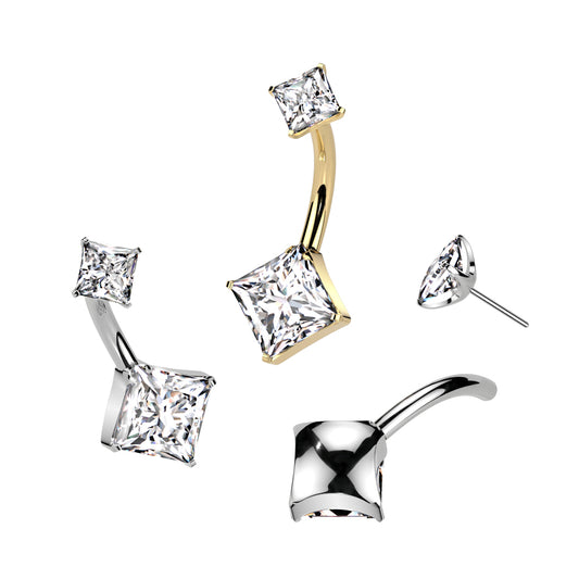 Premium G23 Titanium Luxe Square Threadless Navel Barbell