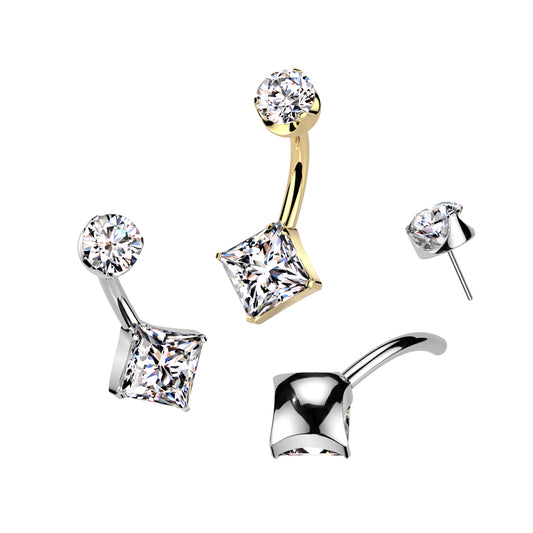 Premium G23 Titanium Luxe Square & Round Threadless Navel Barbell