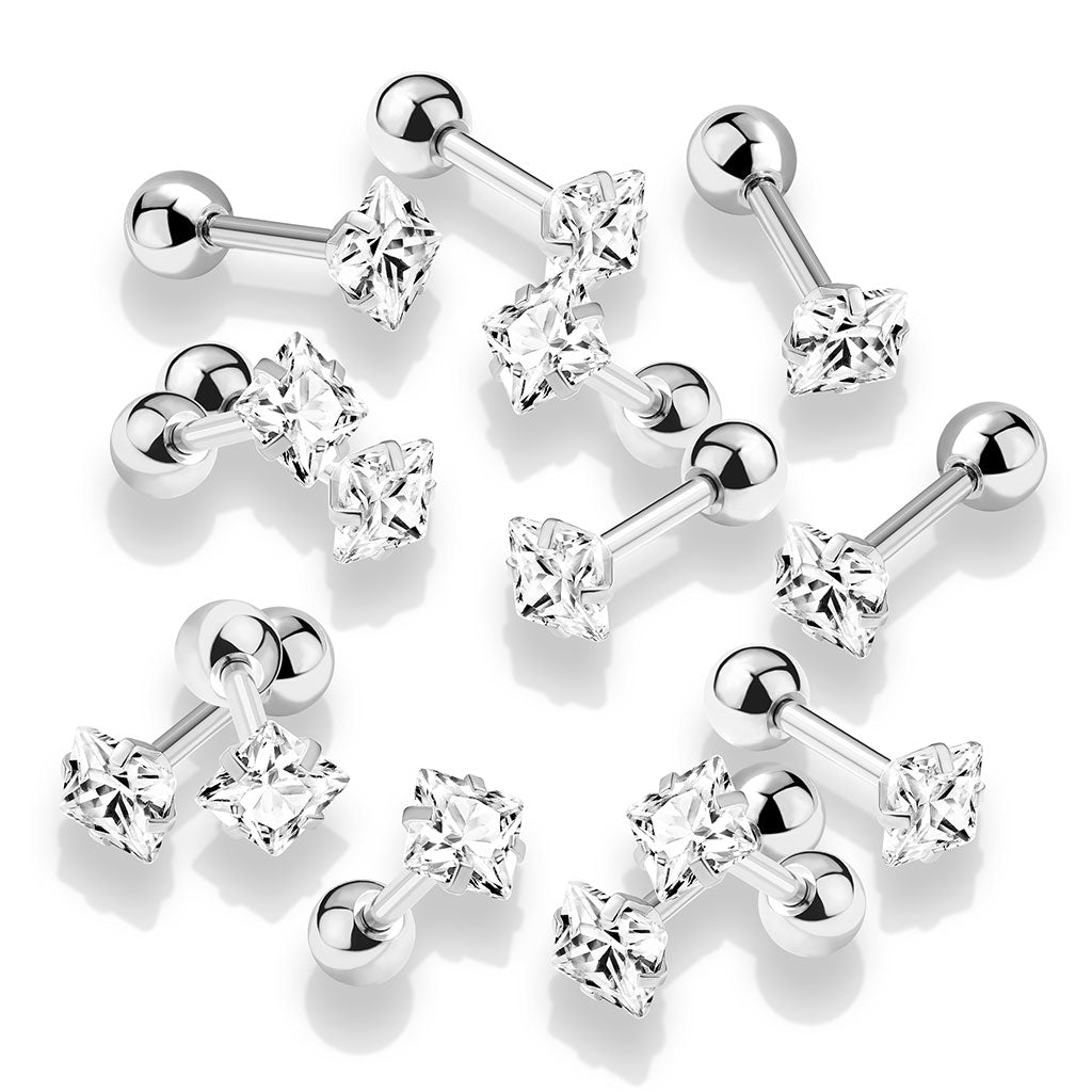 Premium Claw-Set Square Crystal Ball Back 18g - 16g