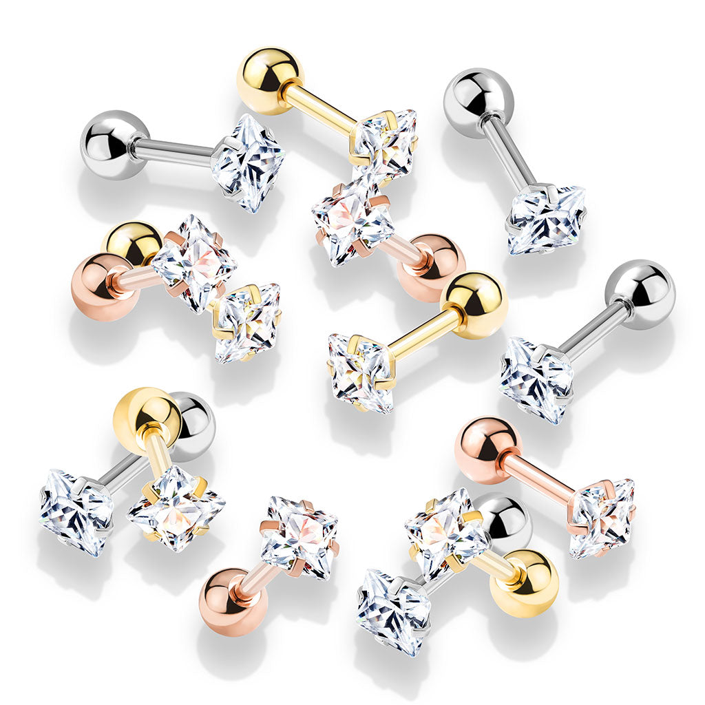 Premium Claw-Set Square Crystal Ball Back 18g - 16g