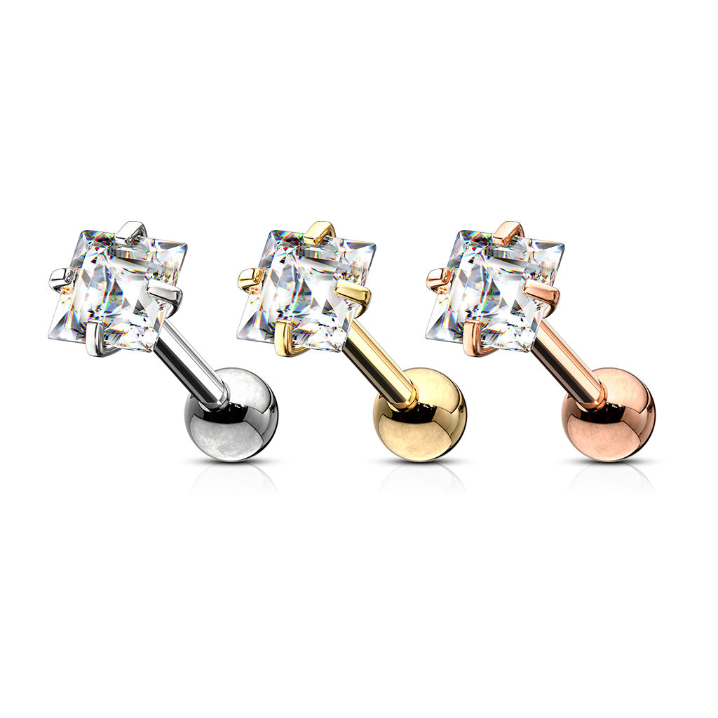 Premium Claw-Set Square Crystal Ball Back 18g - 16g