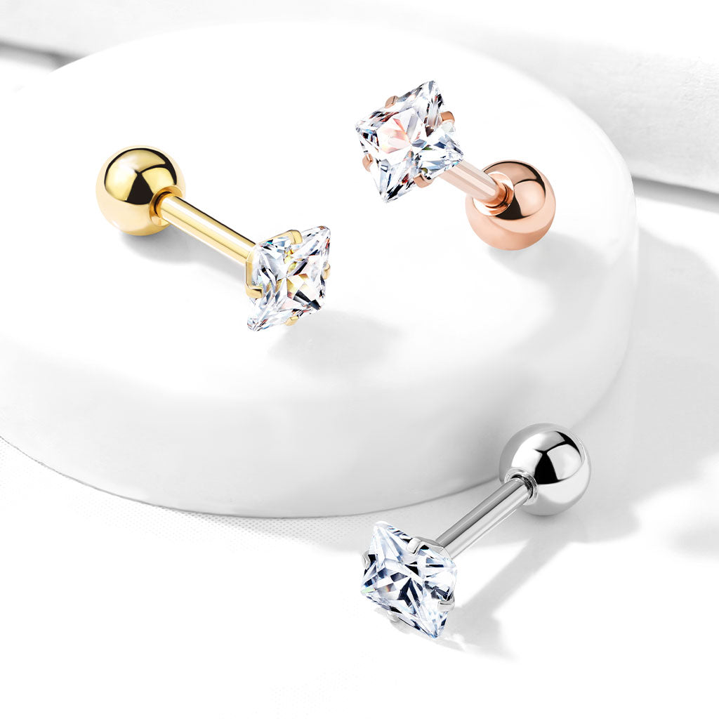 Premium Claw-Set Square Crystal Ball Back 18g - 16g