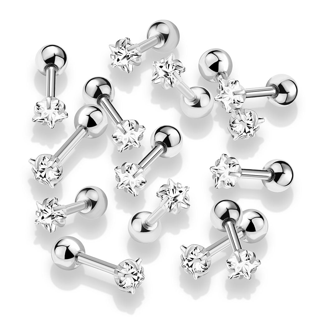 Premium Surgical Steel Claw-Set Crystal Star Ball Back 16g