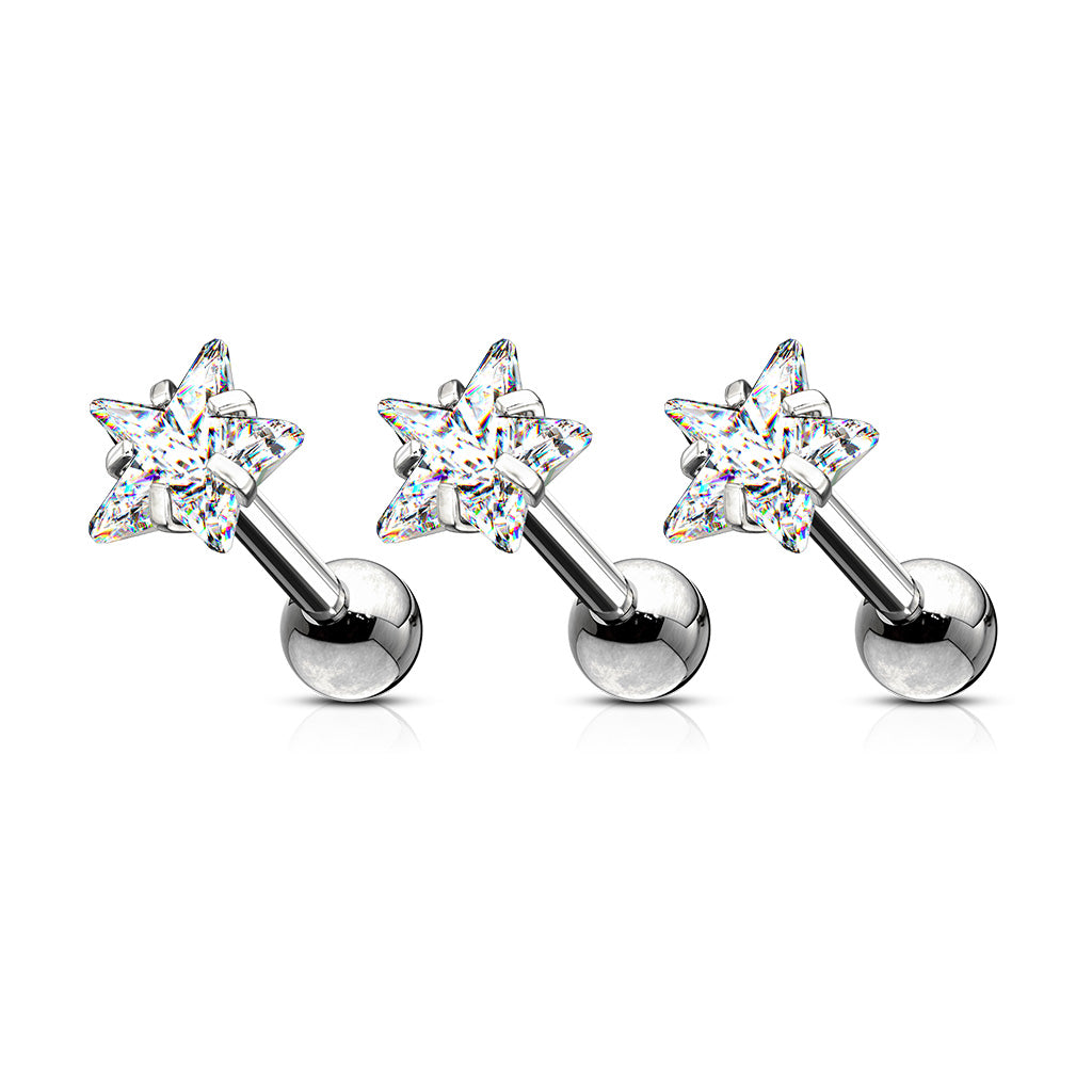 Premium Surgical Steel Claw-Set Crystal Star Ball Back 16g