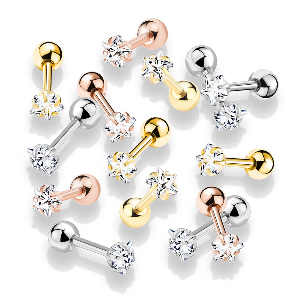 Premium Surgical Steel Claw-Set Crystal Star Ball Back 16g