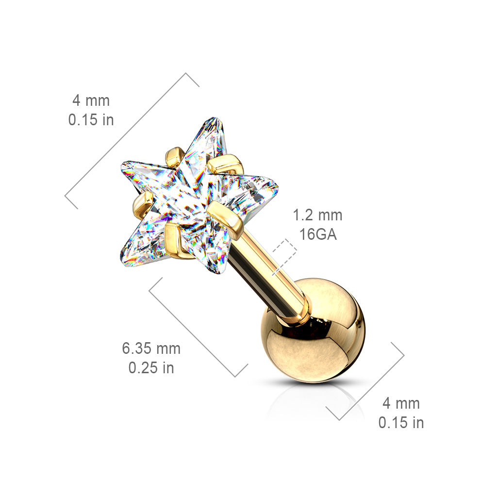 Premium Surgical Steel Claw-Set Crystal Star Ball Back 16g