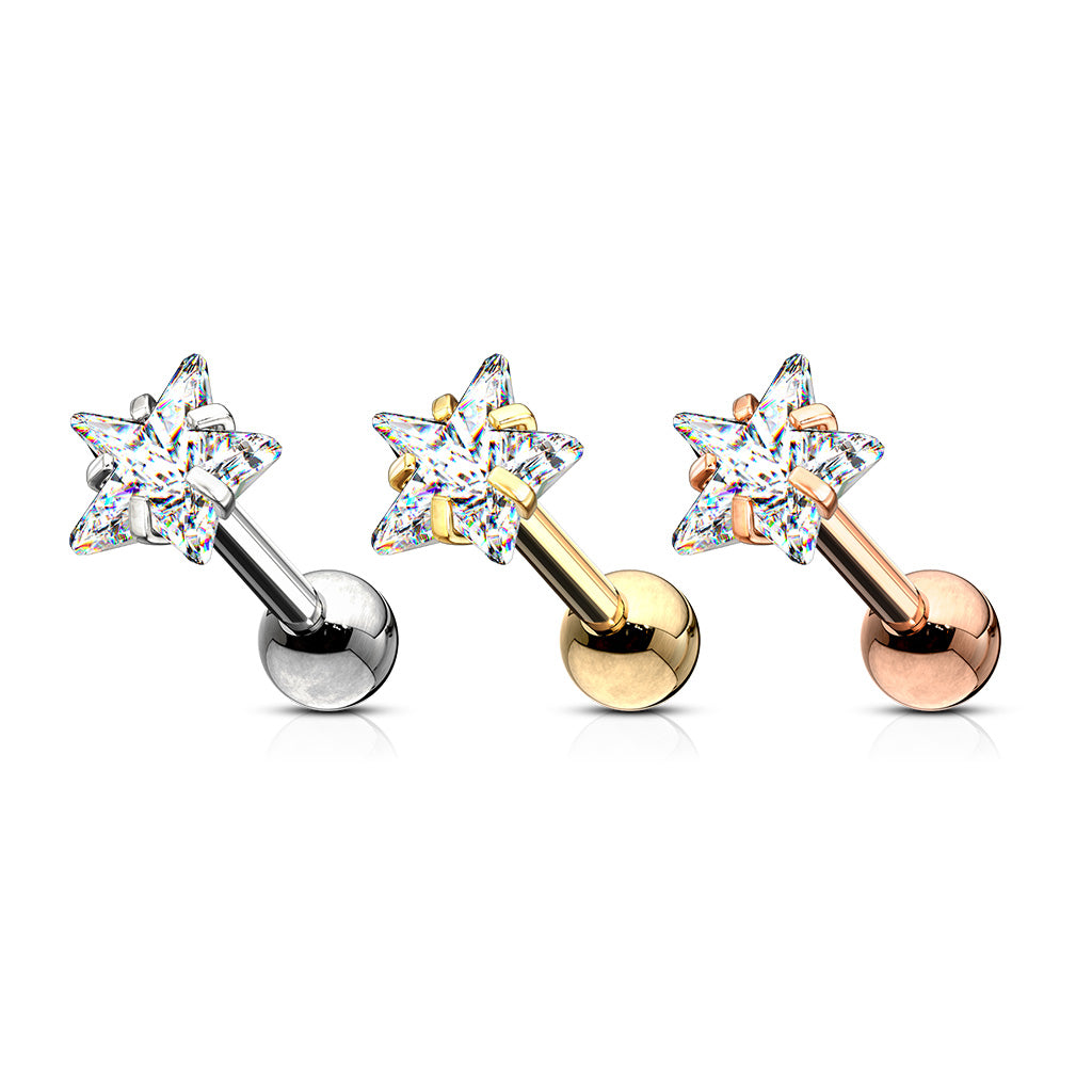 Premium Surgical Steel Claw-Set Crystal Star Ball Back 16g