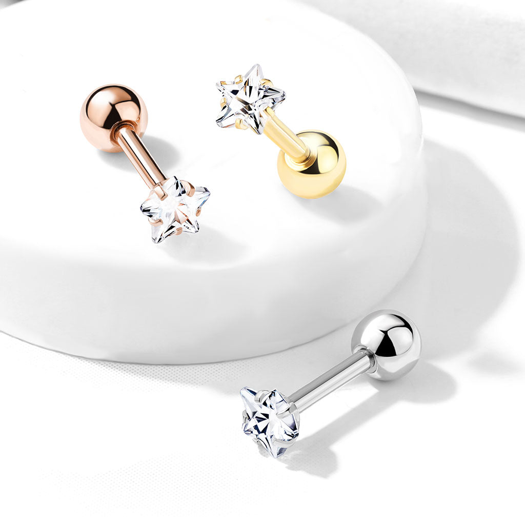 Premium Surgical Steel Claw-Set Crystal Star Ball Back 16g