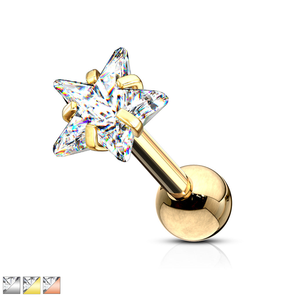 Premium Surgical Steel Claw-Set Crystal Star Ball Back 16g