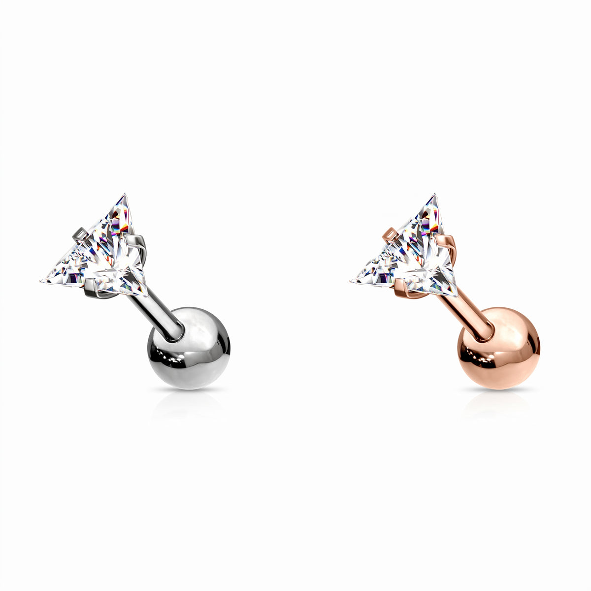 Premium Surgical Steel Claw-Set Crystal Triangle Ball Back 16g