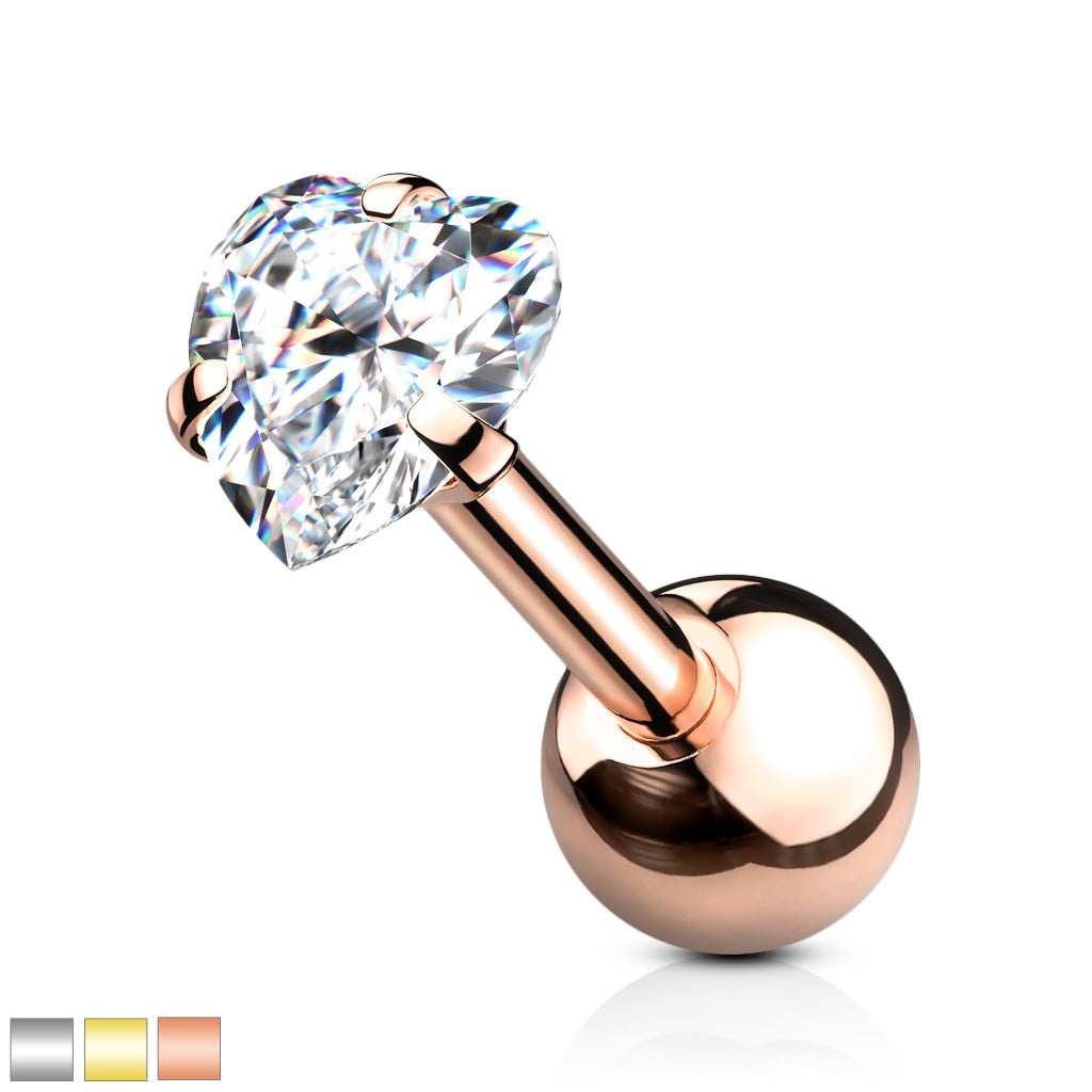 Premium Surgical Steel Claw-Set Heart Crystal Ball Back 16g