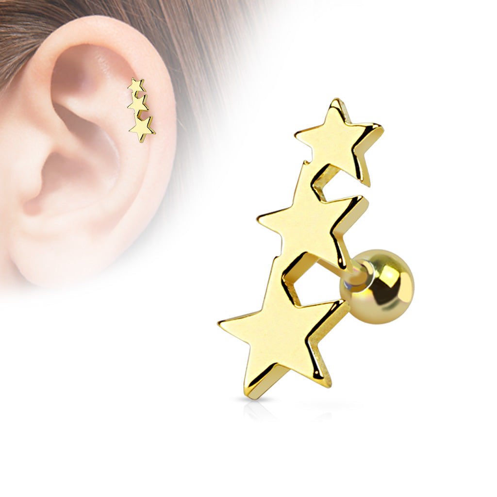 Premium Surgical Steel Triple Star Cluster Ball Back 16g